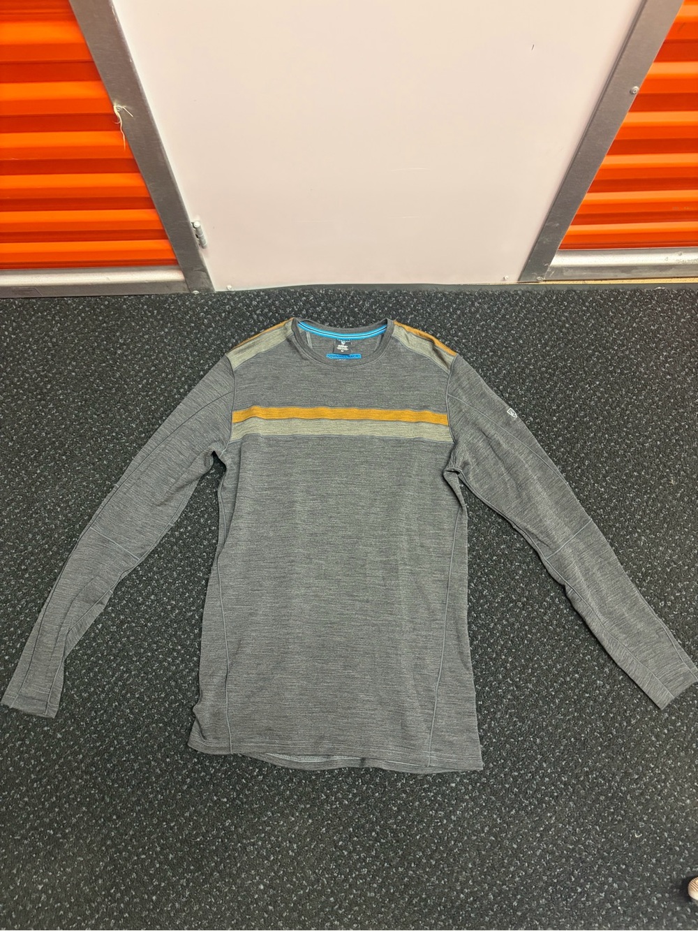 Kuhl Men's Gray Long-Sleeve Crew with Yellow Chest Stripe